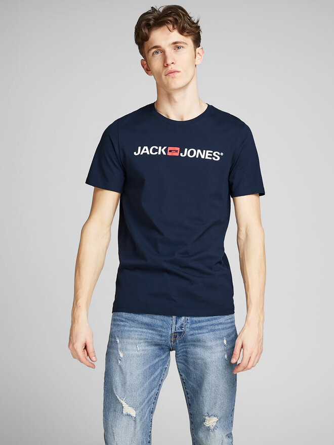 Jack&Jones Jack&Jones Marškinėliai Corp Logo 12137126 Tamsiai mėlyna Slim Fit