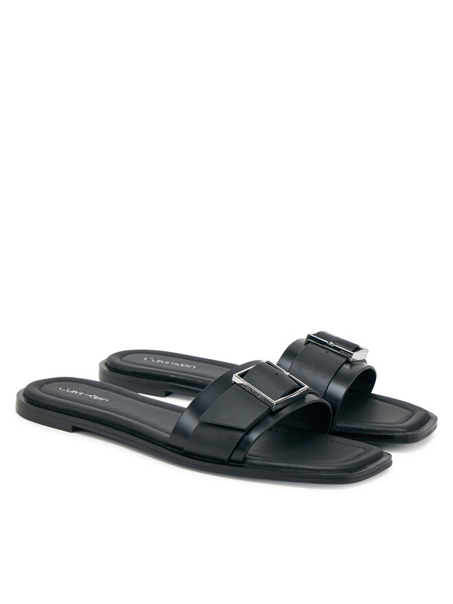Calvin Klein Παντόφλες Calvin Klein Flat Slide W/Buckle - Lth HW0HW02490 Μαύρο