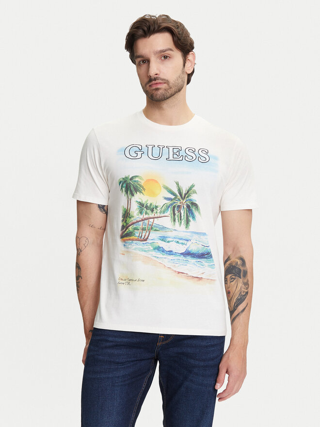 Guess Guess Marškinėliai M5YI38 KBW41 Écru Regular Fit