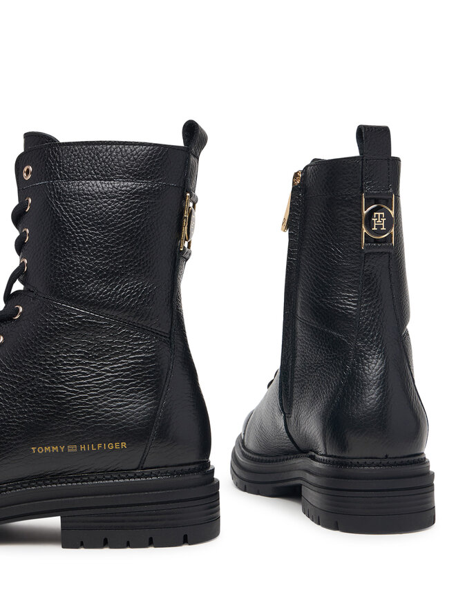 Tommy Hilfiger Schnürschuhe Tommy Hilfiger Th Emboss Grain Leather Boot FW0FW09553 Schwarz