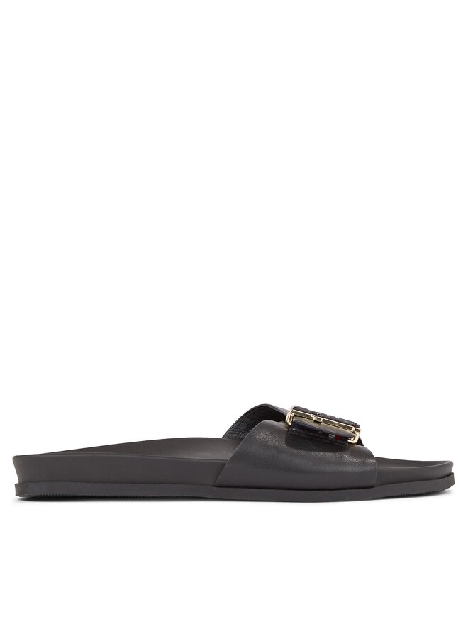 Tommy Hilfiger Klapki Tommy Hilfiger Th Hardware Leather Flat Sandal FW0FW07940 Czarny