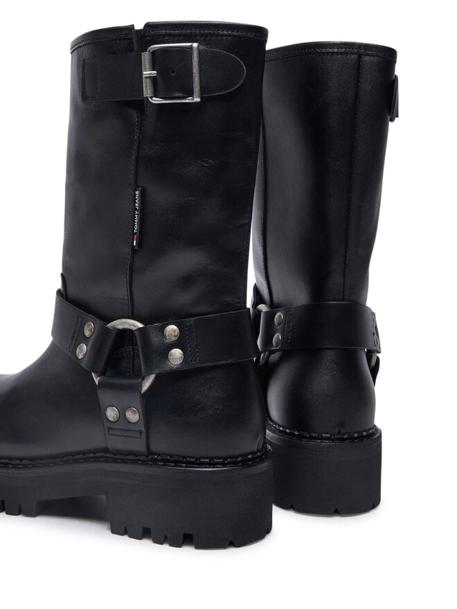 Tommy Jeans Μποτάκια Tommy Jeans Tjw Urban Biker Boot Leather EN0EN02728 Μαύρο