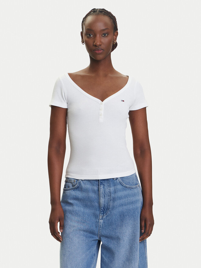 Tommy Jeans Tommy Jeans Marškinėliai Henley DW0DW20902 Balta Slim Fit