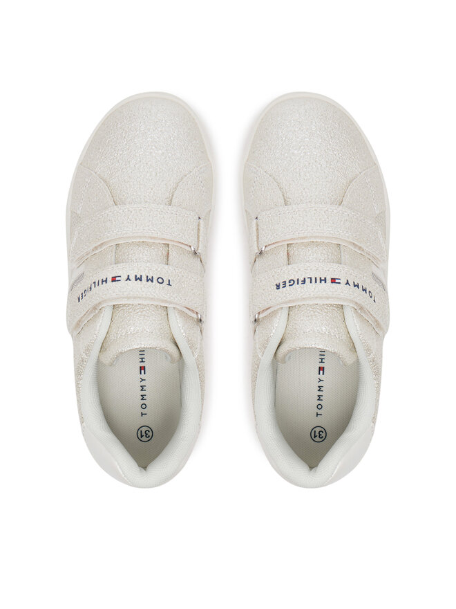 Tommy Hilfiger Sneakersy Tommy Hilfiger Flag Low Cut Velcro Sneaker T1A9-33726-0375 S Écru