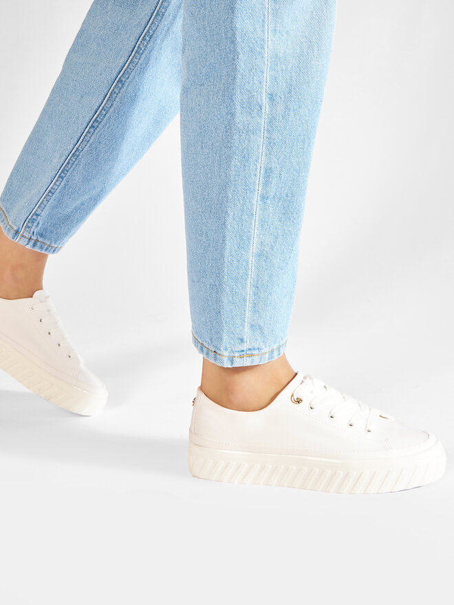 Tommy Hilfiger Sneakers aus Stoff Tommy Hilfiger Shiny Flatform Vulc Sneaker FW0FW05536 Weiß