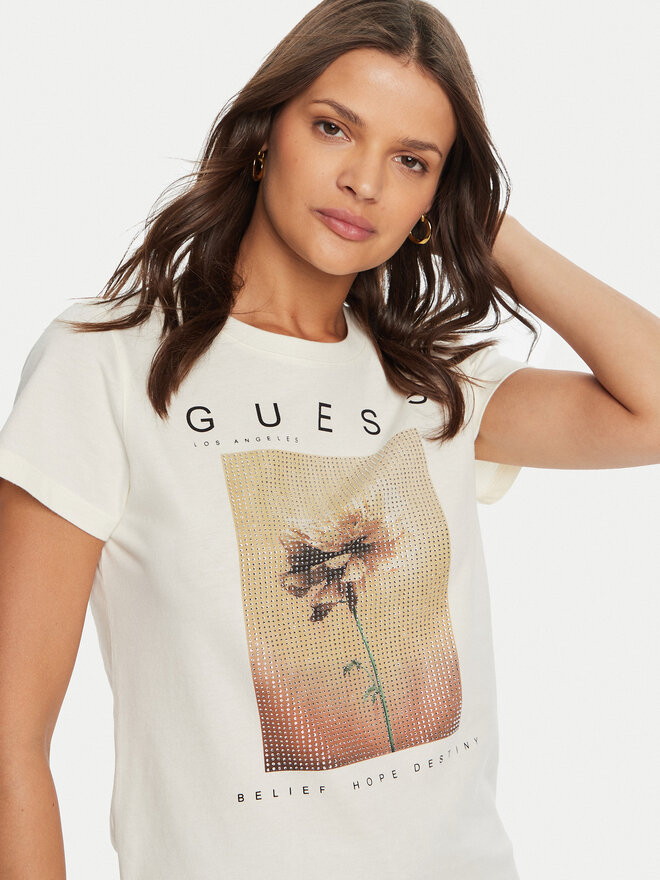 Guess Guess Camiseta W4BI13 KCJI0 Écru Regular Fit