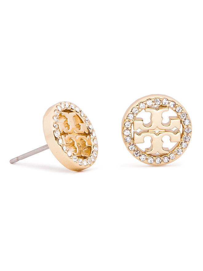 Tory Burch Ausskari Tory Burch Crystal Logo Circle Stud Earring 53422 Zelta