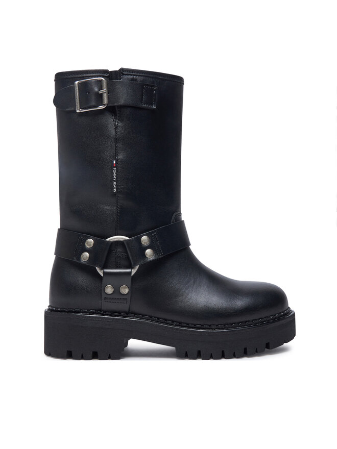 Tommy Jeans Ботильйони Tommy Jeans Tjw Urban Biker Boot Leather EN0EN02728 Чорний