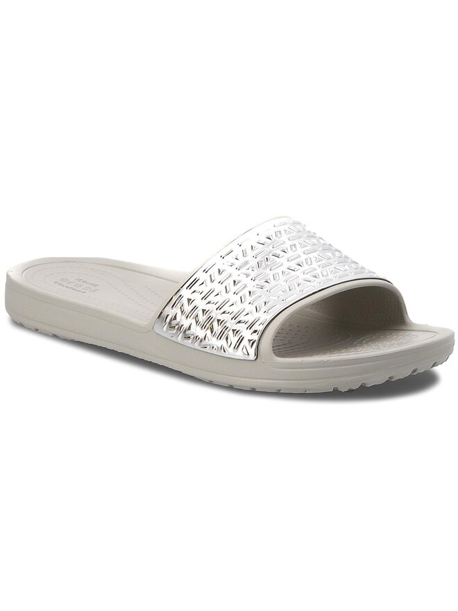 Klapki Crocs Sloane Graphic Etched Slide W 205130 Srebrny eobuwie .pl