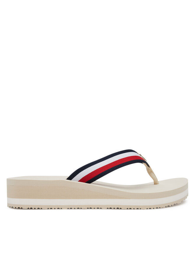 Tommy Hilfiger Japonki Tommy Hilfiger Th Corp Mid Wedge Beach Sandal FW0FW08517 Beżowy