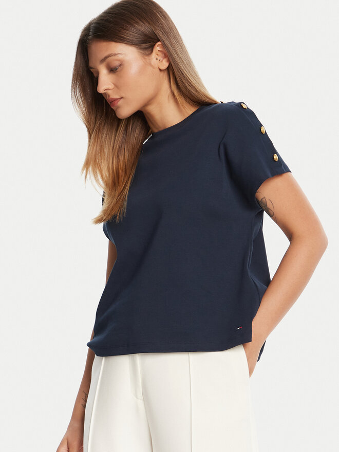 Tommy Hilfiger Tommy Hilfiger Camiseta Gold Button WW0WW47455 Azul marino Regular Fit