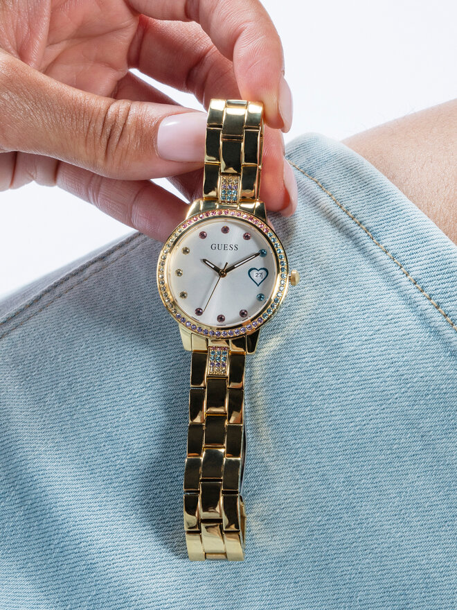 Guess Ρολόι Guess Three Of Hearts GW0657L2 Χρυσό