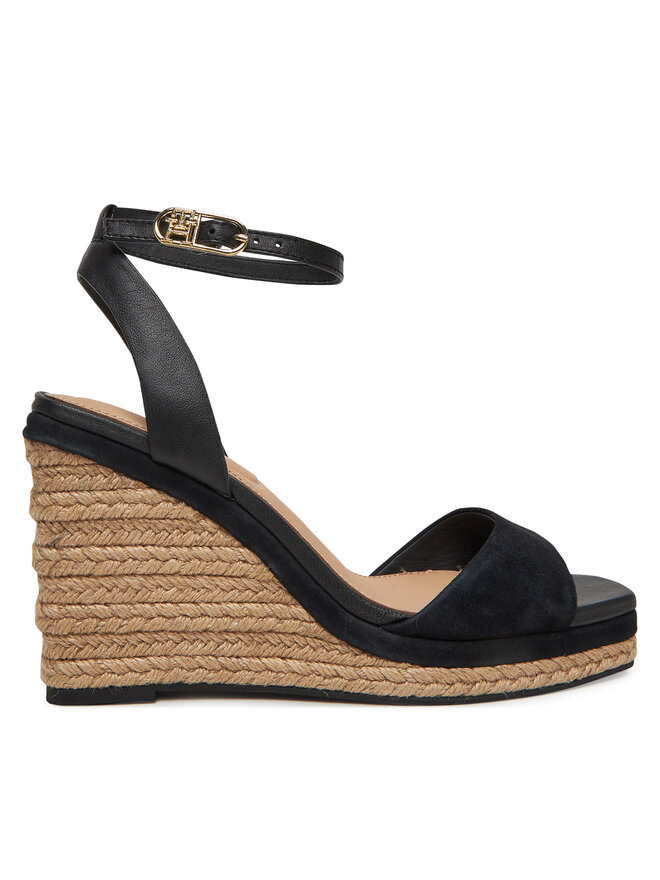 Tommy Hilfiger Espadryle Tommy Hilfiger Leather & Suede High Wedge Espad FW0FW08803 Czarny