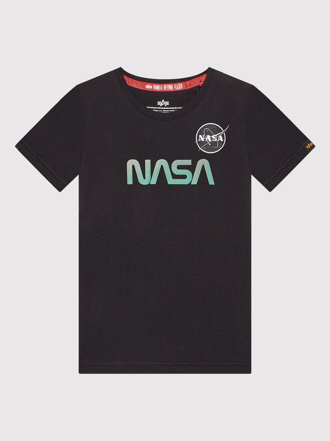 Alpha Industries Alpha Industries Marškinėliai Nasa Rainbow Reflective 198718RR Juoda Regular Fit