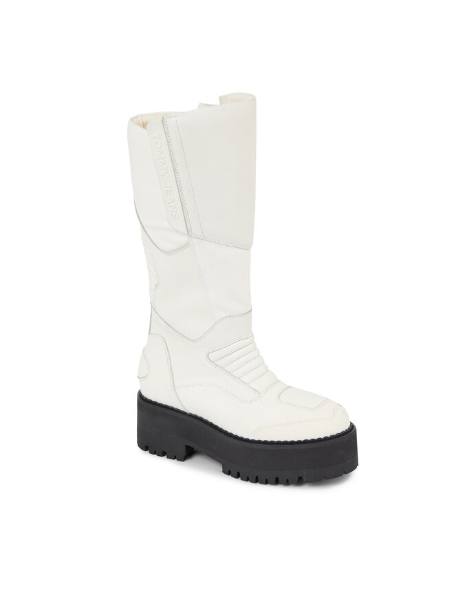 Tommy Jeans Ботуши Tommy Jeans Tjw Long Shaft Biker Boot EN0EN02376 Бял