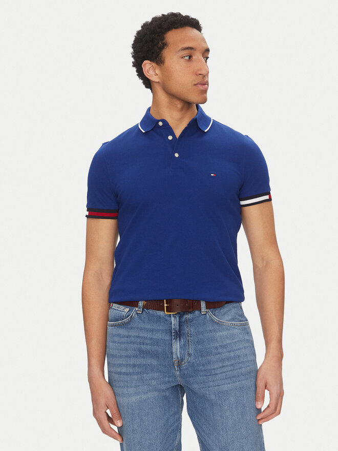 Tommy Hilfiger Tommy Hilfiger Pólóing Flag Cuff MW0MW38458 Kék Slim Fit