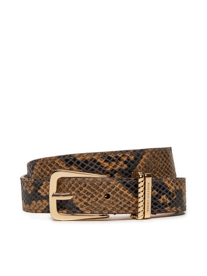 Tommy Hilfiger Dámský pásek Tommy Hilfiger Luxe Python AW0AW16610 Hnědá