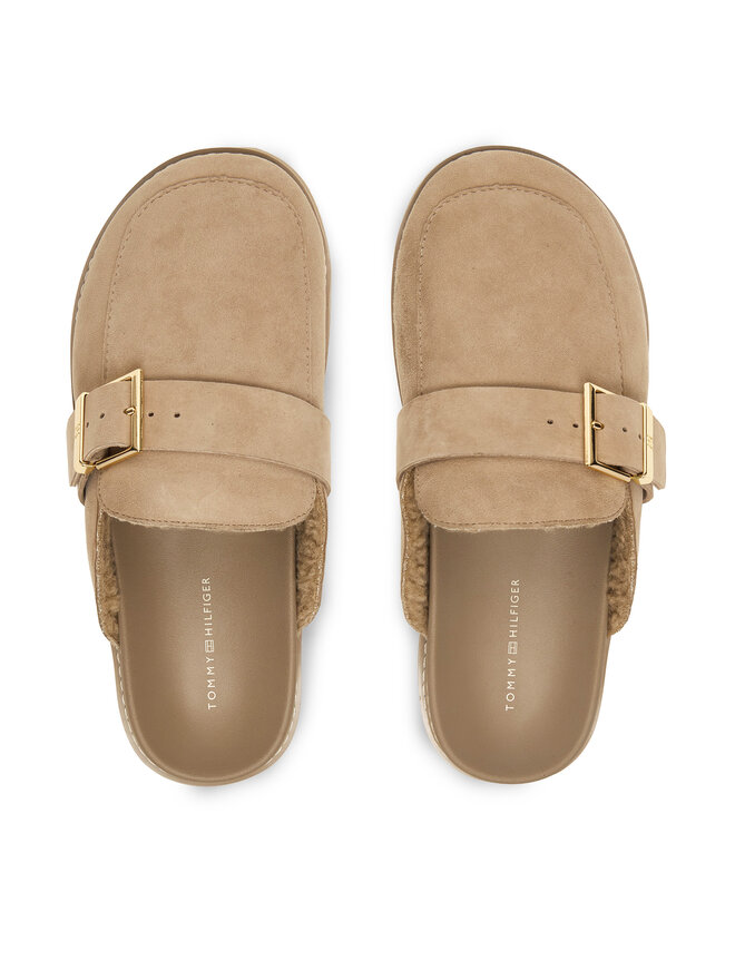 Tommy Hilfiger Pantoletten Tommy Hilfiger Th Buckle Fur Suede Mule FW0FW09083 Beige