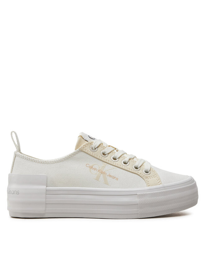 Calvin Klein Jeans Tenisky Calvin Klein Jeans Bold Vulc Flatf Low Lace Mix Mtl YW0YW01465 Écru