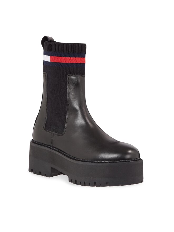 Tommy Jeans Боти тип челси Tommy Jeans Tjw Flatform Chelsea Sock EN0EN02301 Черен