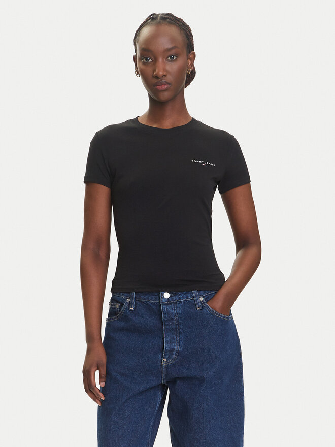 Tommy Jeans Tommy Jeans Marškinėliai Linear DW0DW21164 Juoda Slim Fit