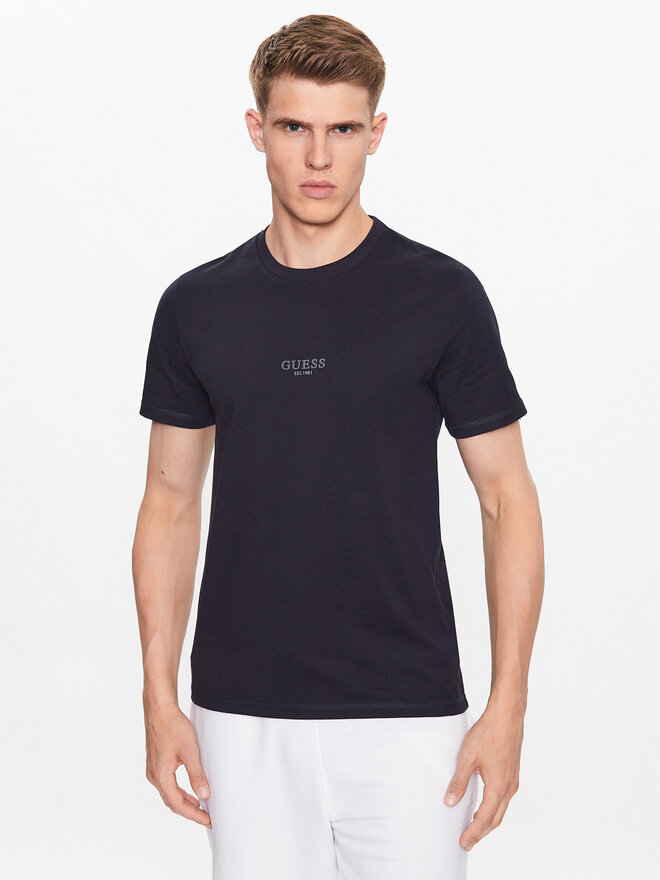 Guess Guess Marškinėliai M2YI72 I3Z14 Tamsiai mėlyna Slim Fit