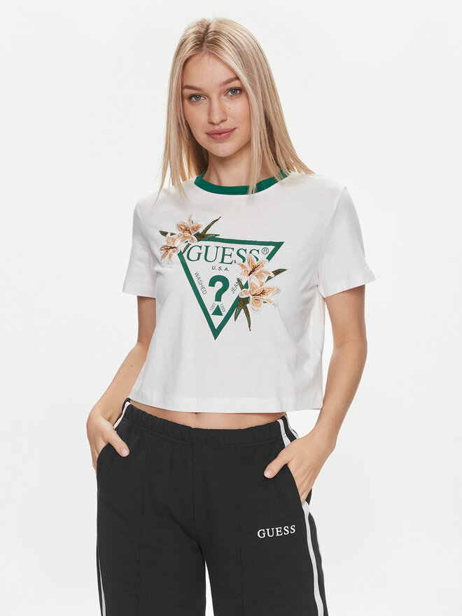 Guess Guess Marškinėliai Zoey V4GI02 K46D1 Balta Boxy Fit