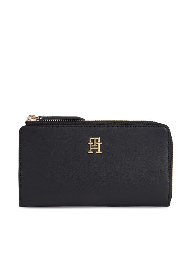 Tommy Hilfiger Liels sieviešu maks Tommy Hilfiger Th Feminine Large Slim Wallet AW0AW14890 Melns