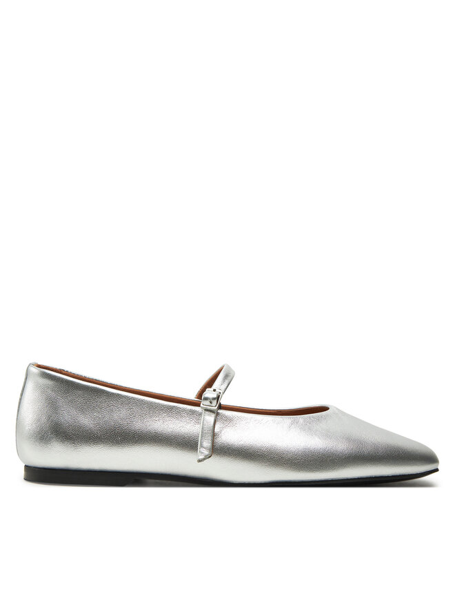 Calvin Klein Baleriny Calvin Klein Mary Jane Ballerina - Met HW0HW02269 Srebrny