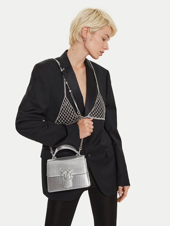 PINKO Torebka PINKO Love One Top Handle Mini Light AI 24-25 PLTT 100071 A1VG Srebrny