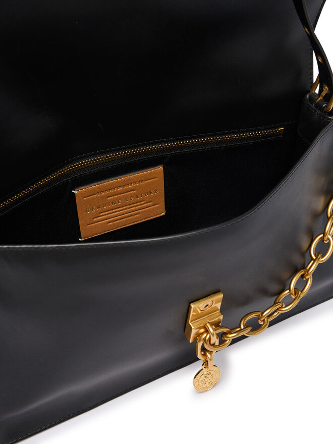 Tommy Hilfiger Handtasche Tommy Hilfiger Crest Leather Conv Shoulder Bag AW0AW19015 Schwarz