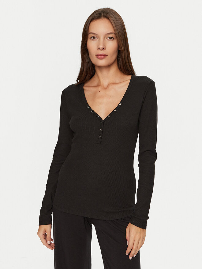 Hunkemöller Hunkemöller Μπλούζα πιτζάμας 205123 Μαύρο Slim Fit