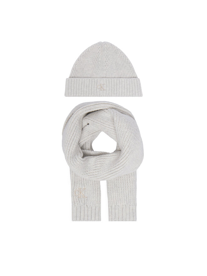 Calvin Klein Jeans Set Schal und Mütze Calvin Klein Jeans Knitted Scarf Beanie Giftbox LVCKFJP00N Hellgrau