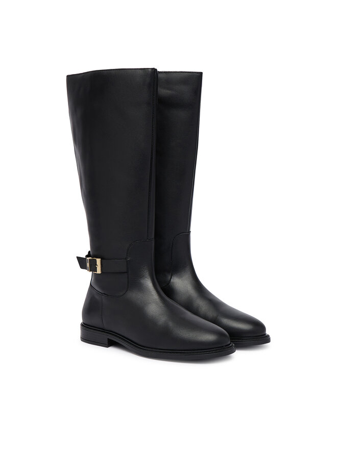 Tommy Hilfiger Stiefel Tommy Hilfiger Th Buckle Leather Knee Boot FW0FW09572 Schwarz