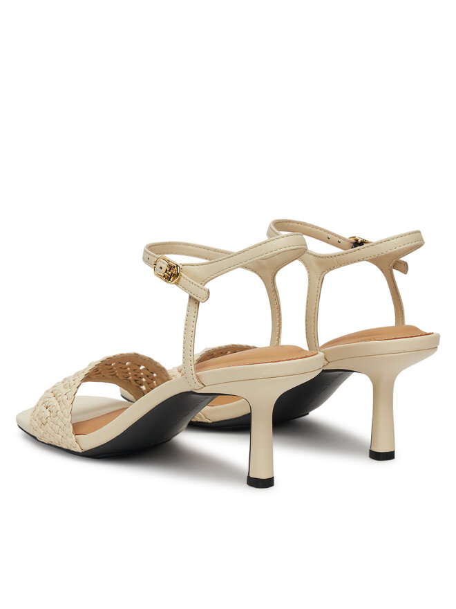 Tommy Hilfiger Sandały Tommy Hilfiger Crochet Lthr Kitten Sandal FW0FW08587 Beżowy