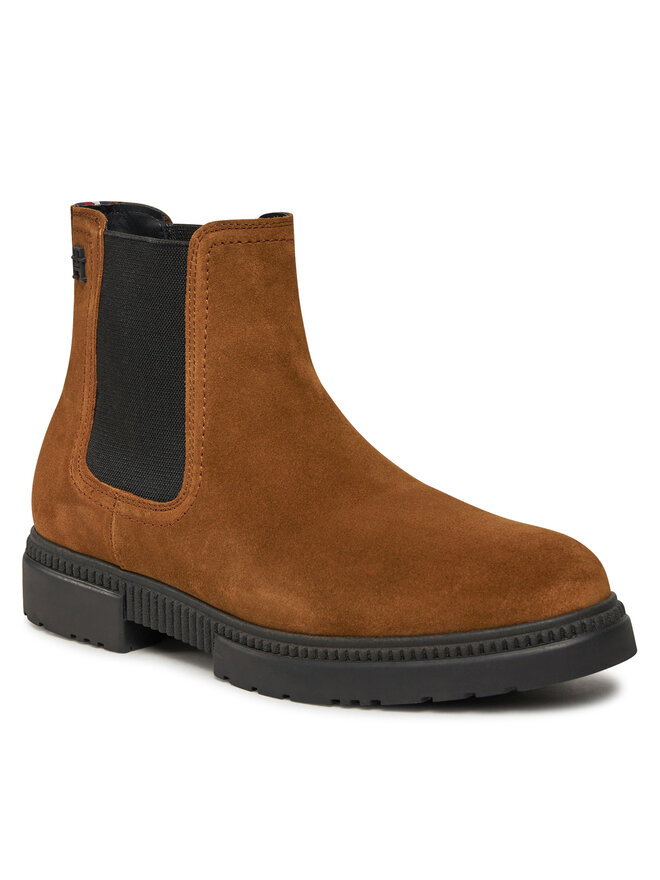 Tommy Hilfiger Kotníková obuv s elastickým prvkem Tommy Hilfiger Casual Cleated Suede Chelsea FM0FM05037 Hnědá