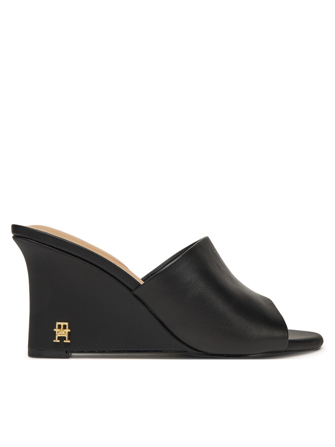 Tommy Hilfiger Klapki Tommy Hilfiger Leather Wedge Mule FW0FW08418 Czarny