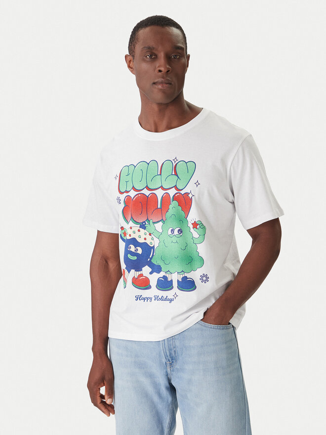 Jack & Jones Jack & Jones Majica Holiday Cartoon 12287550 Bela Relaxed Fit