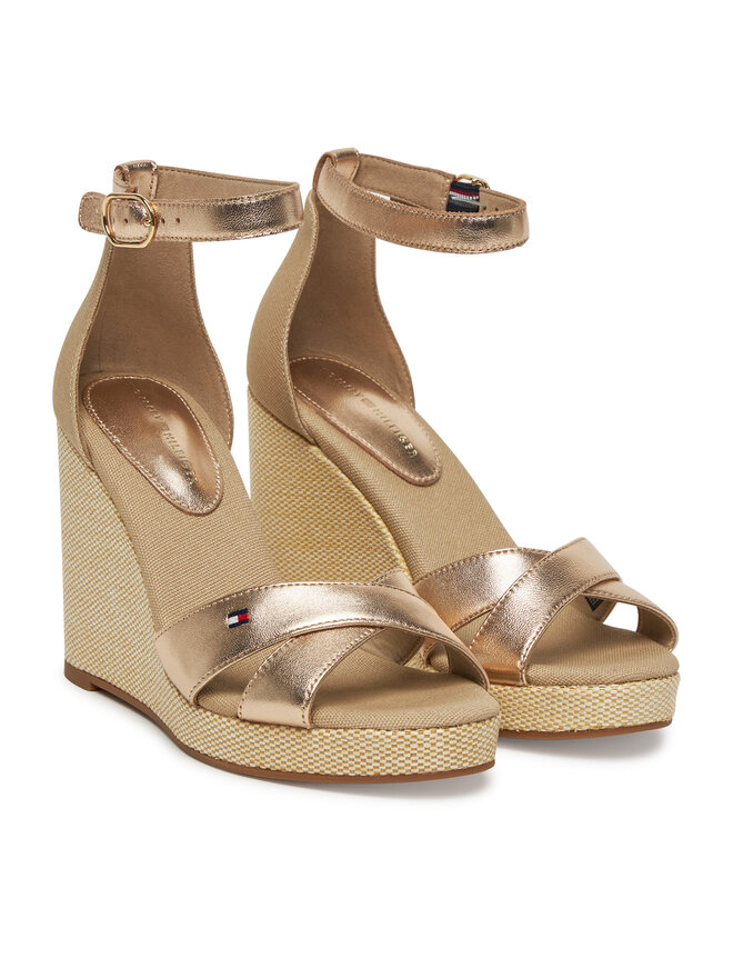 Tommy Hilfiger Sandały Tommy Hilfiger Flag Metallic High Wedge Espad FW0FW08811 Złoty