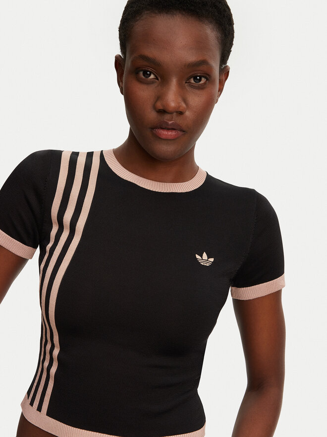adidas adidas Marškinėliai Knitted 3-Stripes JJ0960 Juoda Slim Fit