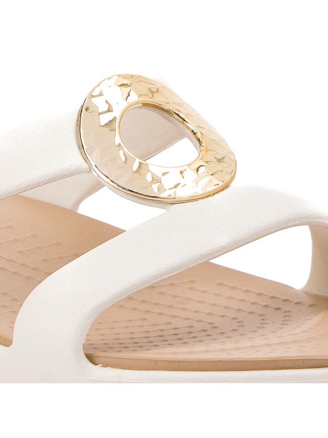 Pantoletten Crocs Sanrah Hammered Met Sandal W 205137 WeiB eschuhe