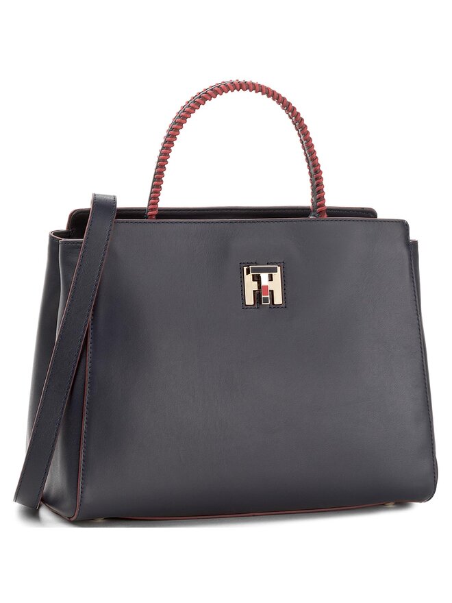 Handtasche Tommy Hilfiger Th Twist Leather Med Tote Lacing AW0AW05263 Dunkelblau eschuhe