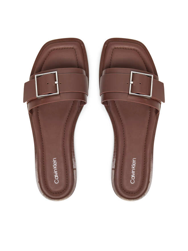 Calvin Klein Papucs Calvin Klein Flat Slide W/Buckle - Lth HW0HW02490 Barna