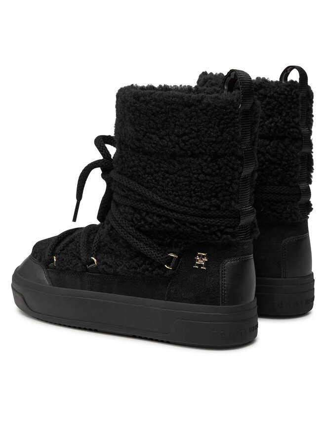 Tommy Hilfiger Cizme de zăpadă Tommy Hilfiger Lace-Up Faux Shearling Snowboot FW0FW08252 Negru
