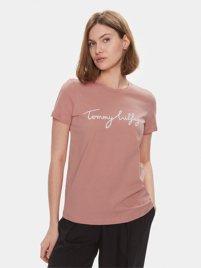 Tommy Hilfiger Tommy Hilfiger Póló Signature WW0WW41674 Rózsaszín Regular Fit