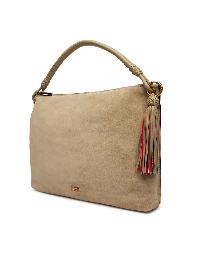 Tommy Hilfiger Handtasche Tommy Hilfiger Th Statement Leather Bag Suede AW0AW18402 Beige