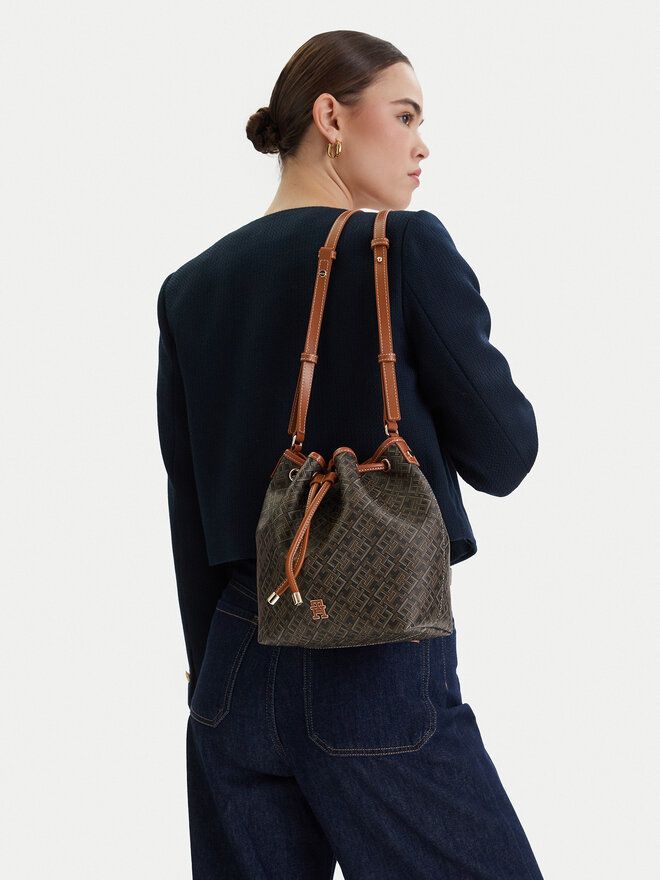Tommy Hilfiger Handtasche Tommy Hilfiger Th Monoplay Bucket Le AW0AW18847 Schwarz