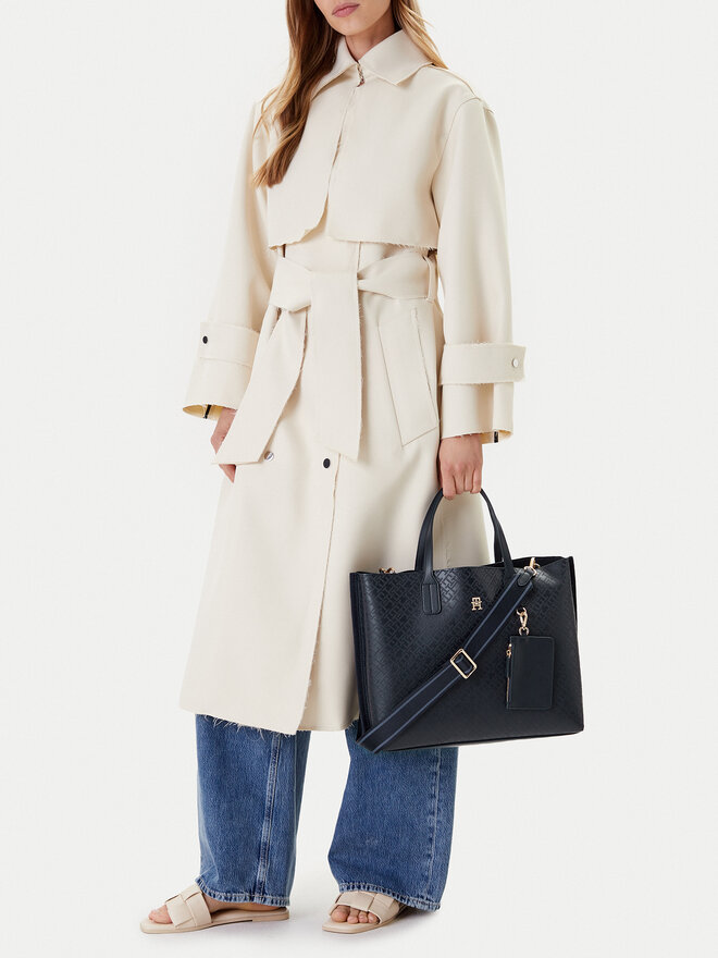 Tommy Hilfiger Kabelka Tommy Hilfiger Th Distinct Satchel Mono AW0AW17174 Tmavomodrá