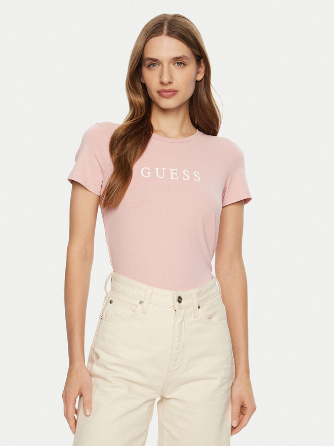 Guess Guess Marškinėliai O5RI01 KBBU1 Rožinė Slim Fit