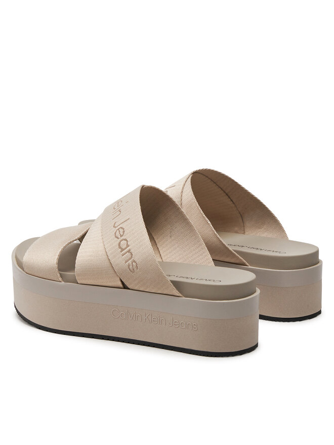 Calvin Klein Jeans Παντόφλες Calvin Klein Jeans Flatform Sandal Webbing In Mr YW0YW01361 Μπεζ